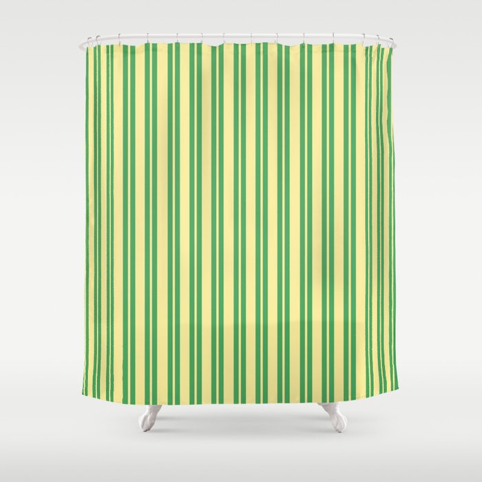 Yellow and Green Stripes Classic Double Stripe Vertical Pattern Shower Curtain Gallery Image 1
