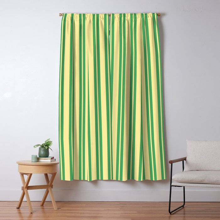 Yellow and Green Stripes Classic Double Stripe Vertical Pattern Window Curtain Gallery Image 5