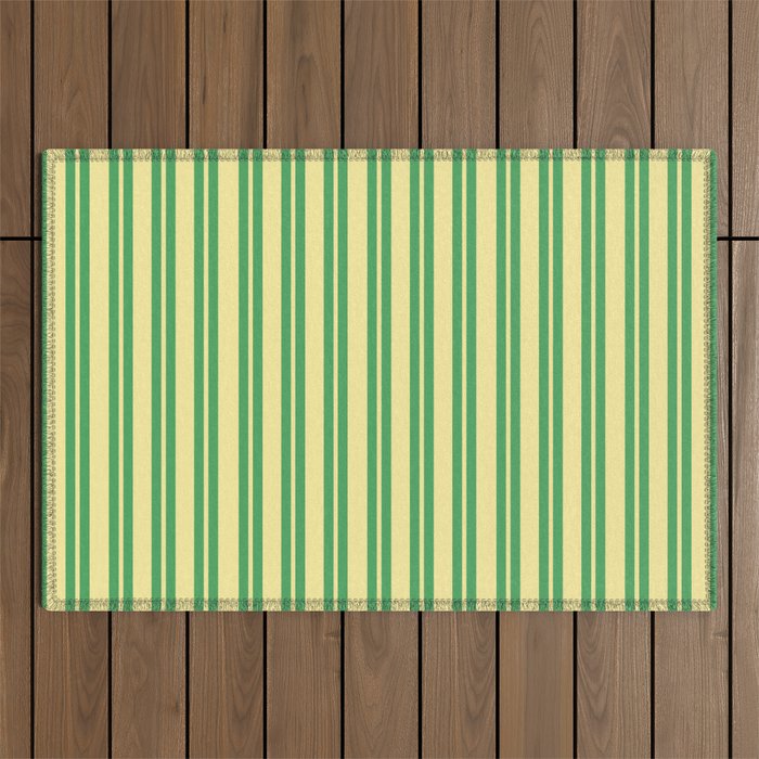 Yellow and Green Stripes Classic Double Stripe Vertical Pattern Outdoor Rug Gallery Image 1