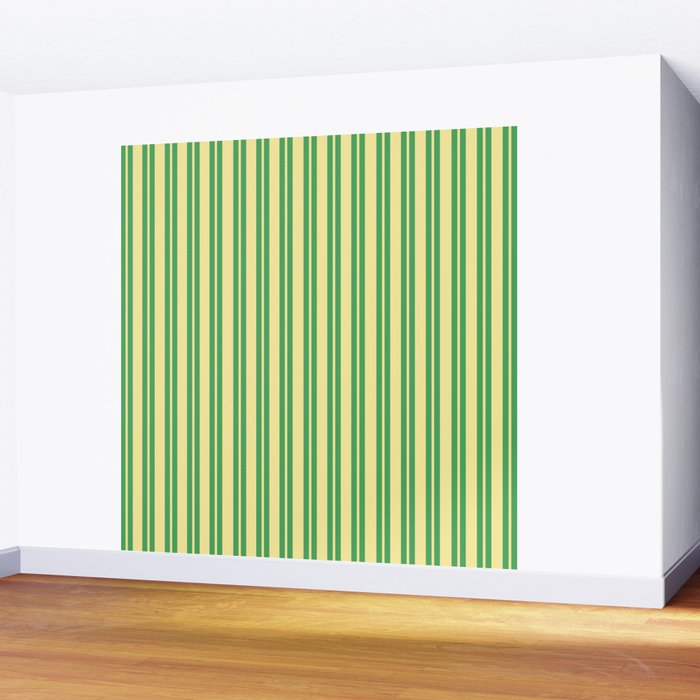 Yellow and Green Stripes Classic Double Stripe Vertical Pattern Wall Mural Gallery Image 2