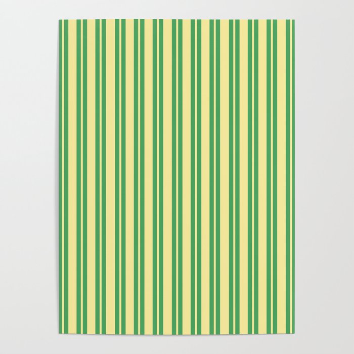Yellow and Green Stripes Classic Double Stripe Vertical Pattern Poster Gallery Image 4