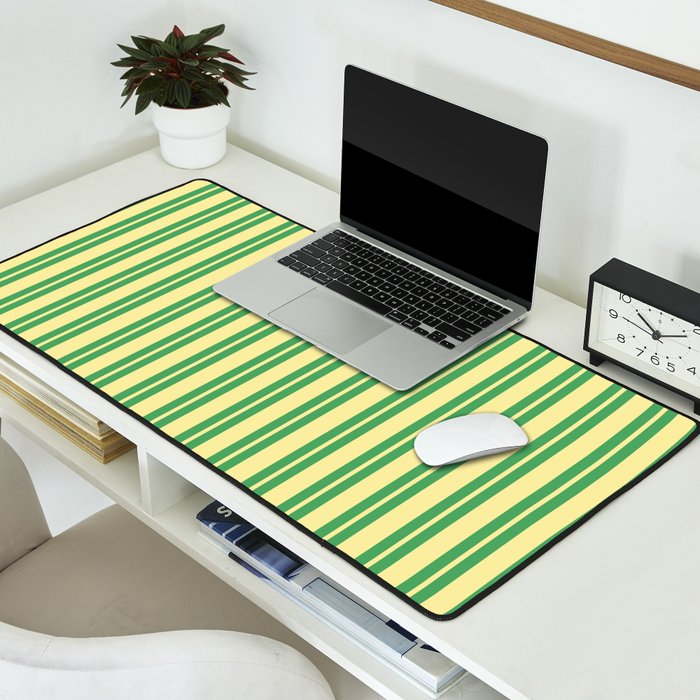Yellow and Green Stripes Classic Double Stripe Vertical Pattern Desk Mat Gallery Image 2