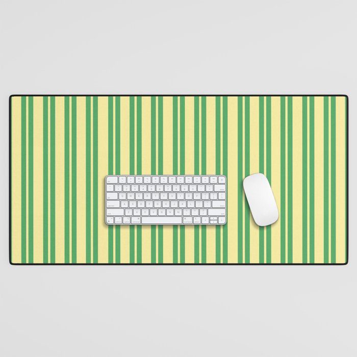 Yellow and Green Stripes Classic Double Stripe Vertical Pattern Desk Mat Gallery Image 1