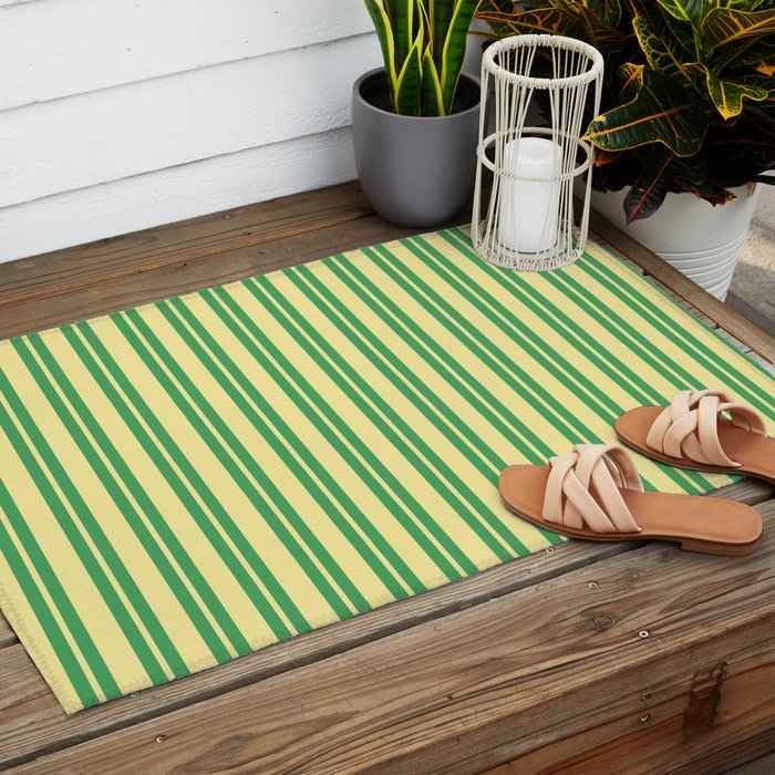 Yellow and Green Stripes Classic Double Stripe Vertical Pattern Outdoor Rug Gallery Image 2