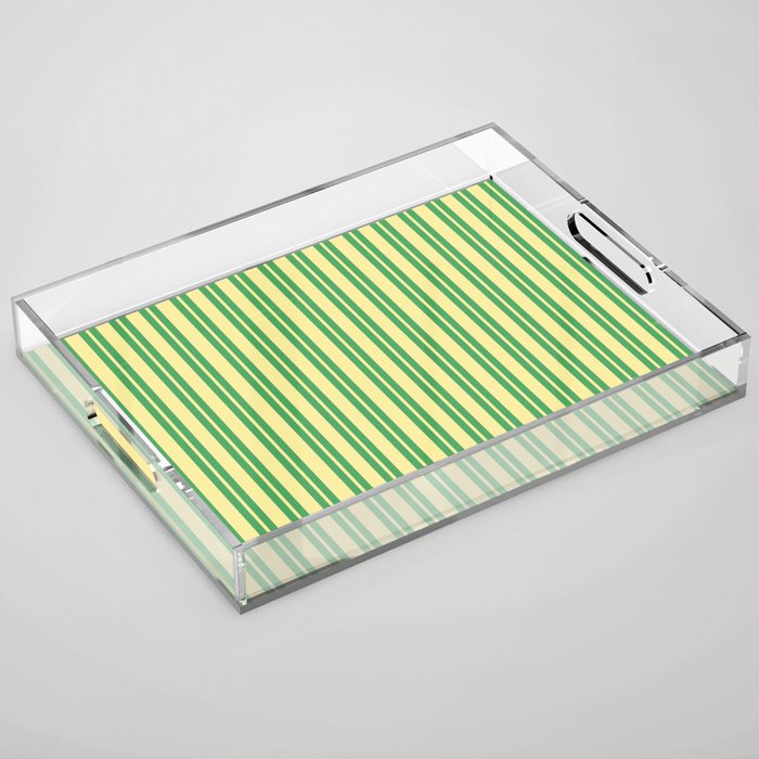 Yellow and Green Stripes Classic Double Stripe Vertical Pattern Acrylic Tray Gallery Image 1