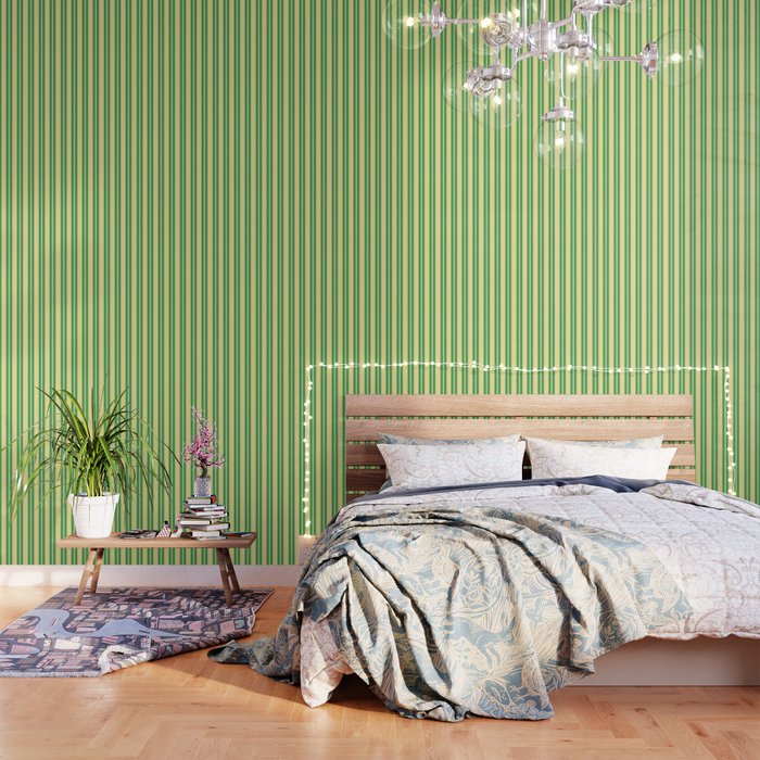 Yellow and Green Stripes Classic Double Stripe Vertical Pattern Wallpaper Gallery Image 3