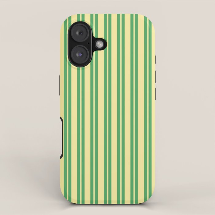Yellow and Green Stripes Classic Double Stripe Vertical Pattern iPhone Case Gallery Image 1