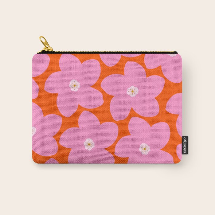 Retro Floral Orange And Pink Print Preppy Decor Abstract Flowers Carry All Pouch Gallery Image 1