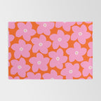 Retro Floral Orange And Pink Print Preppy Decor Abstract Flowers Rug Gallery Image 2