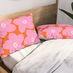 Retro Floral Orange And Pink Print Preppy Decor Abstract Flowers Pillow Sham Gallery Image 2