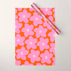 Retro Floral Orange And Pink Print Preppy Decor Abstract Flowers Wrapping Paper Gallery Image 1