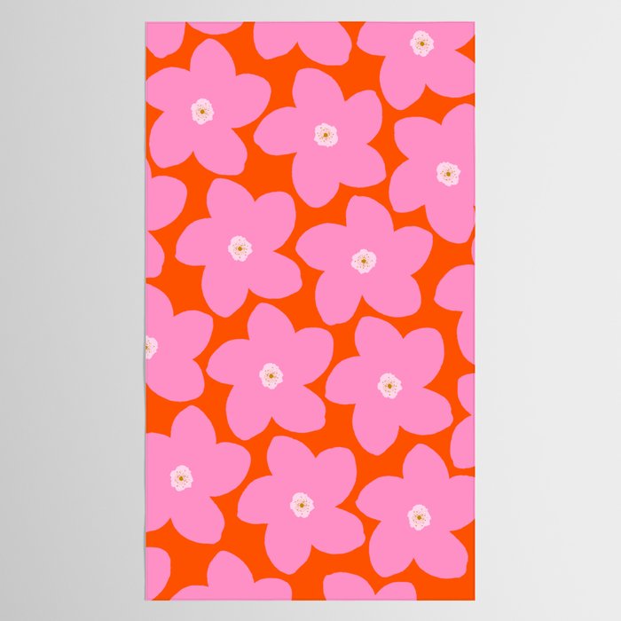 Retro Floral Orange And Pink Print Preppy Decor Abstract Flowers Tablecloth Gallery Image 2
