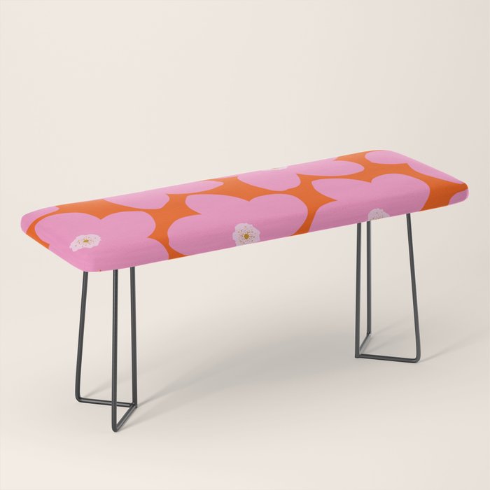 Retro Floral Orange And Pink Print Preppy Decor Abstract Flowers Bench Gallery Image 1