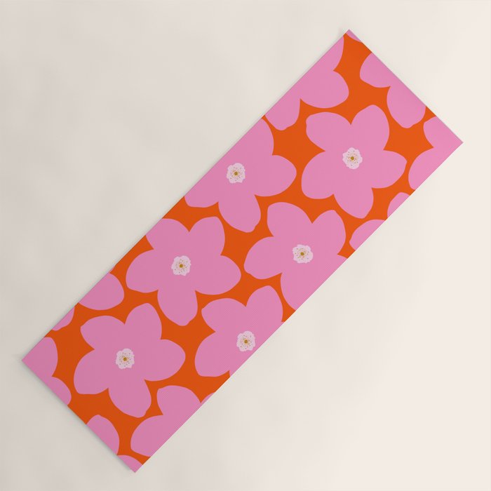 Retro Floral Orange And Pink Print Preppy Decor Abstract Flowers Yoga Mat Gallery Image 1