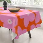 Retro Floral Orange And Pink Print Preppy Decor Abstract Flowers Tablecloth Gallery Image 3