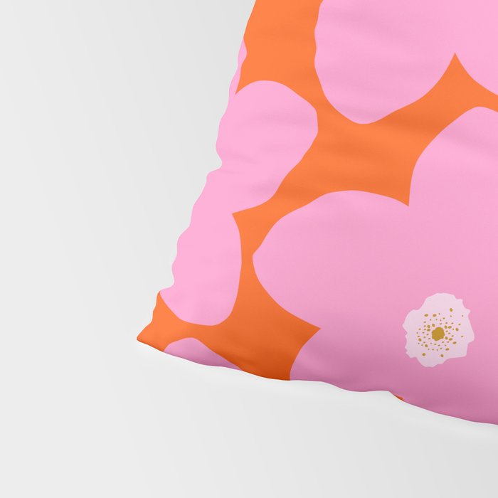 Retro Floral Orange And Pink Print Preppy Decor Abstract Flowers Pillow Sham Gallery Image 4
