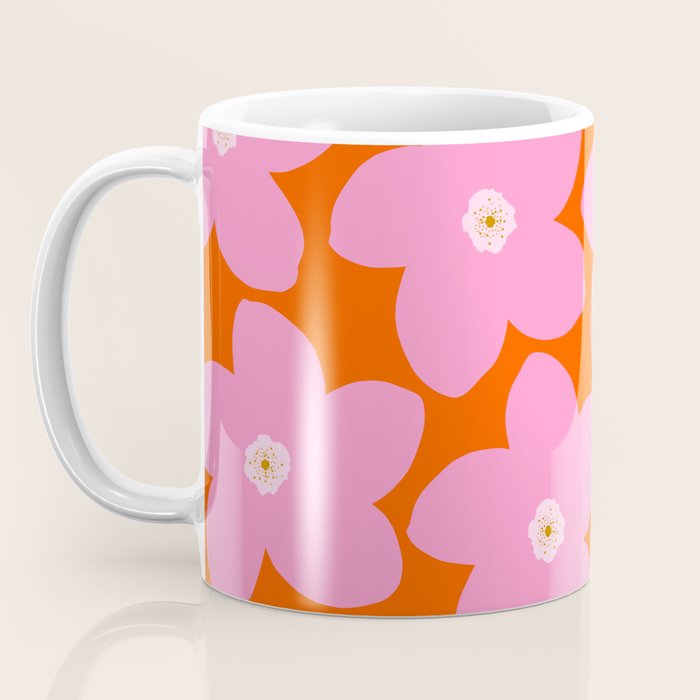 Retro Floral Orange And Pink Print Preppy Decor Abstract Flowers Coffee Mug Gallery Image 3