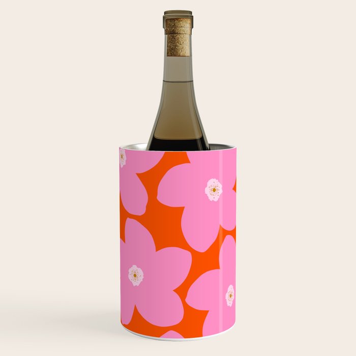 Retro Floral Orange And Pink Print Preppy Decor Abstract Flowers Wine Chiller Gallery Image 2