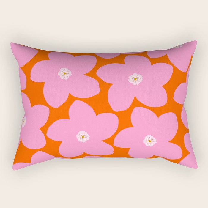 Retro Floral Orange And Pink Print Preppy Decor Abstract Flowers Rectangular Pillow Gallery Image 1