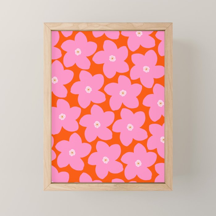 Retro Floral Orange And Pink Print Preppy Decor Abstract Flowers Mini Art Print Gallery Image 1