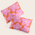 Retro Floral Orange And Pink Print Preppy Decor Abstract Flowers Pillow Sham Gallery Image 3
