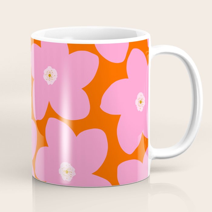 Retro Floral Orange And Pink Print Preppy Decor Abstract Flowers Coffee Mug Gallery Image 1