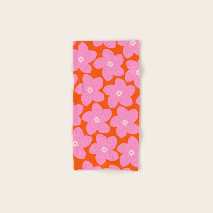 Retro Floral Orange And Pink Print Preppy Decor Abstract Flowers Bath Towel Gallery Image 1