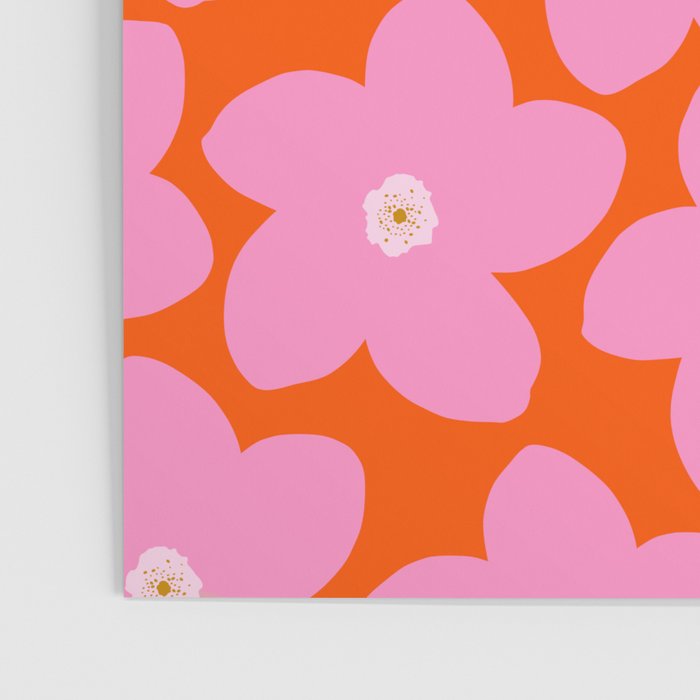 Retro Floral Orange And Pink Print Preppy Decor Abstract Flowers Poster Gallery Image 3
