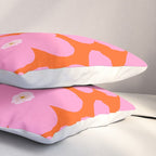 Retro Floral Orange And Pink Print Preppy Decor Abstract Flowers Pillow Sham Gallery Image 3