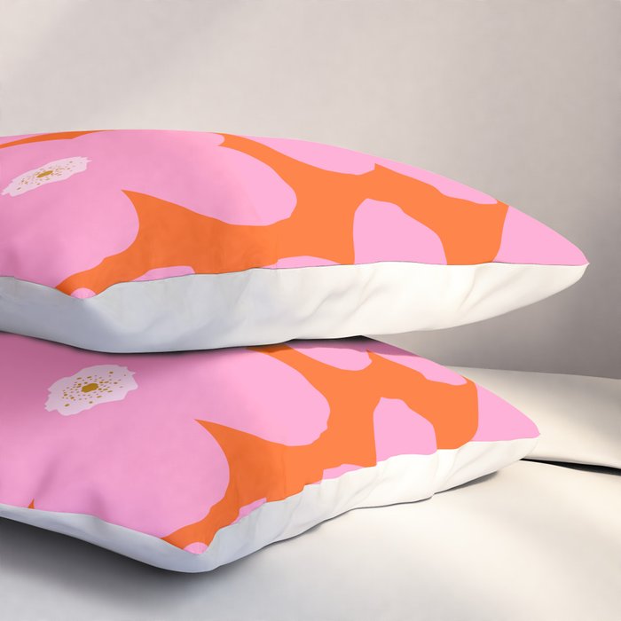 Retro Floral Orange And Pink Print Preppy Decor Abstract Flowers Pillow Sham Gallery Image 3