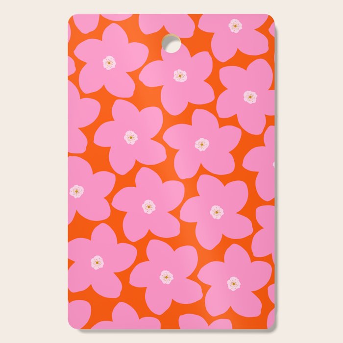 Retro Floral Orange And Pink Print Preppy Decor Abstract Flowers Cutting Board Gallery Image 1