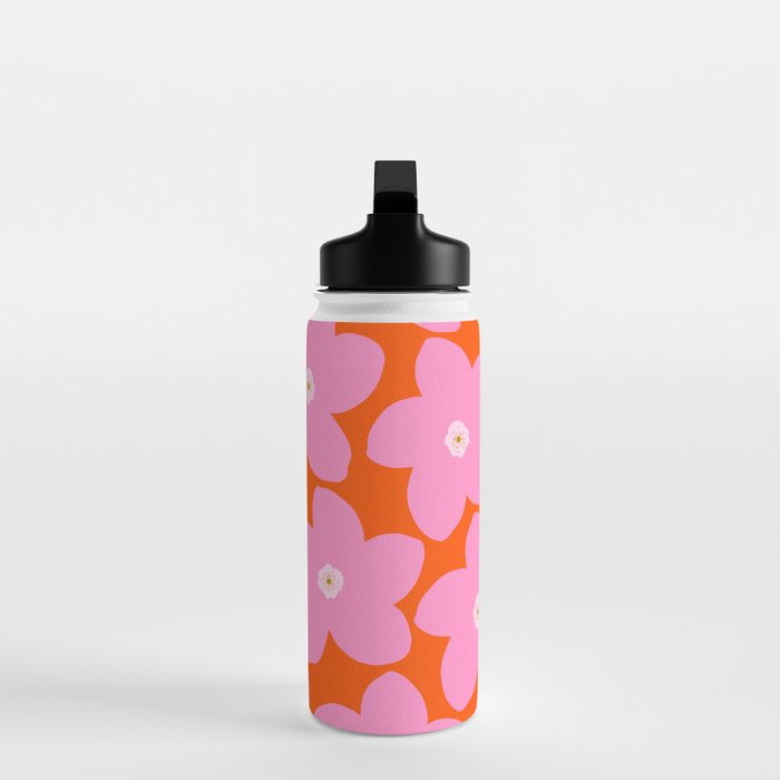 Retro Floral Orange And Pink Print Preppy Decor Abstract Flowers Water Bottle Gallery Image 3