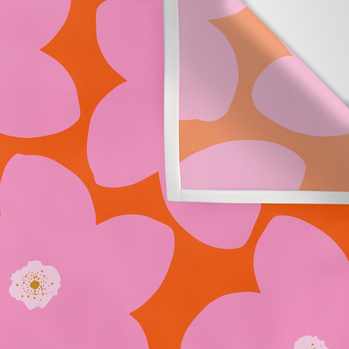 Retro Floral Orange And Pink Print Preppy Decor Abstract Flowers Wall Tapestry Gallery Image 3