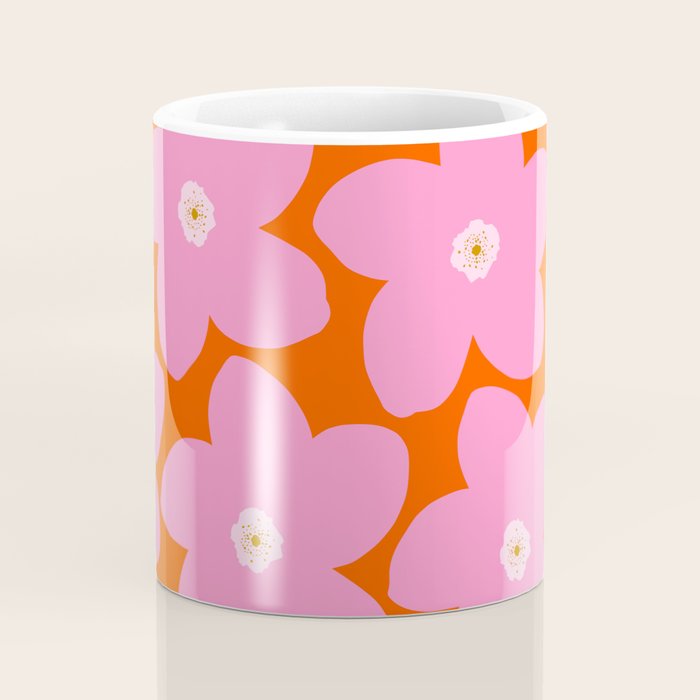 Retro Floral Orange And Pink Print Preppy Decor Abstract Flowers Coffee Mug Gallery Image 4
