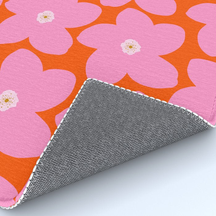 Retro Floral Orange And Pink Print Preppy Decor Abstract Flowers Rug Gallery Image 4