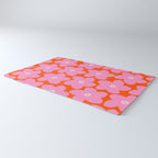 Retro Floral Orange And Pink Print Preppy Decor Abstract Flowers Rug Gallery Image 3