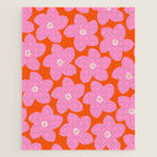 Retro Floral Orange And Pink Print Preppy Decor Abstract Flowers Jigsaw Puzzle Gallery Image 1