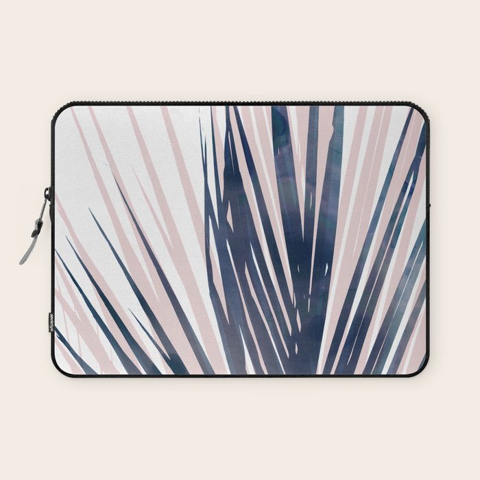 Contemporary Palm Leaf in Navy Blue and Blush Pink Laptop Sleeve Gallery Image 1