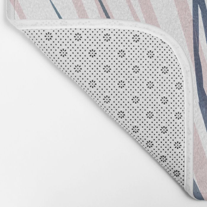 Contemporary Palm Leaf in Navy Blue and Blush Pink Bath Mat Gallery Image 2