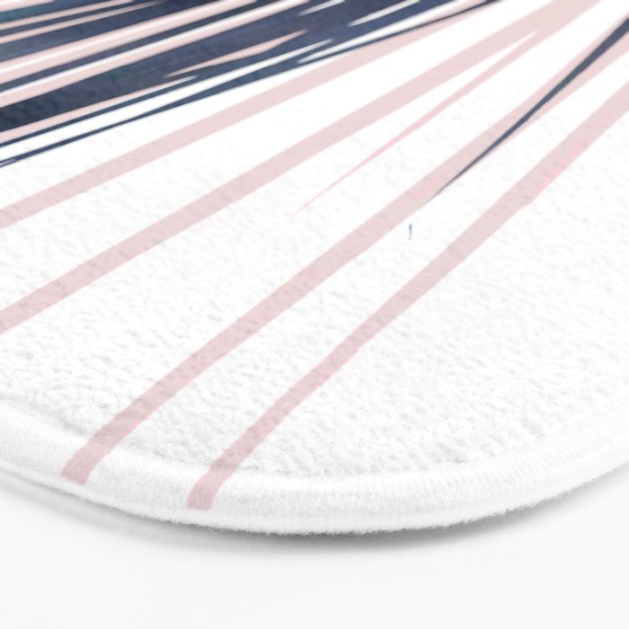 Contemporary Palm Leaf in Navy Blue and Blush Pink Bath Mat Gallery Image 3