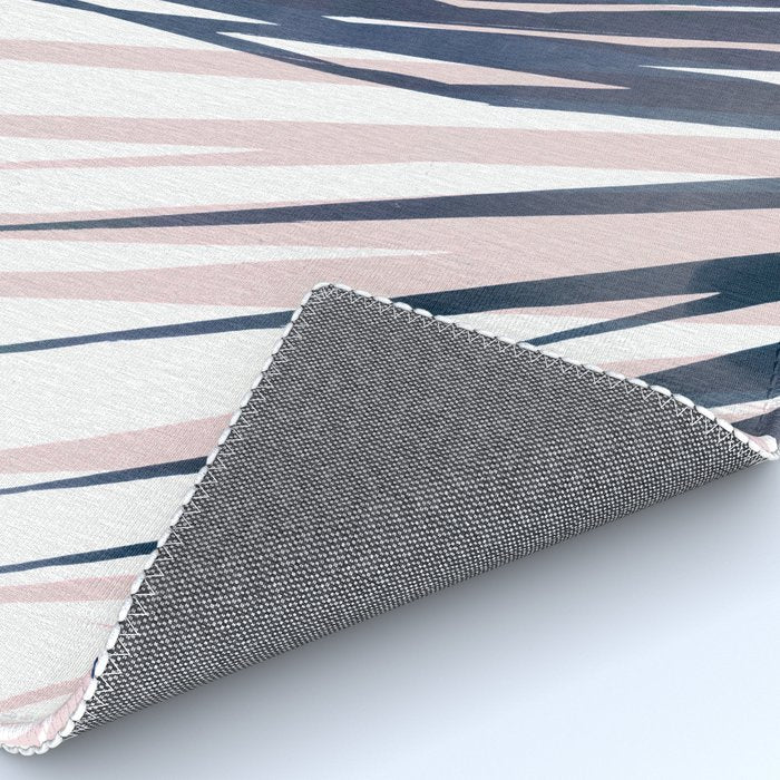 Contemporary Palm Leaf in Navy Blue and Blush Pink Rug Gallery Image 4