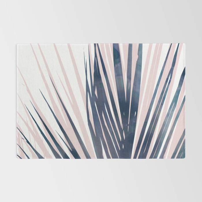 Contemporary Palm Leaf in Navy Blue and Blush Pink Rug Gallery Image 2