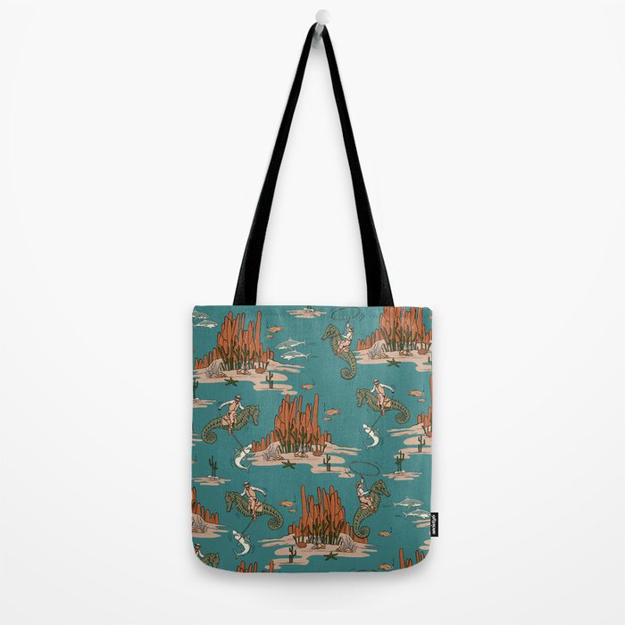 Quirky Western Cowboys on Seahorses Roping Sharks Tote Bag Gallery Image 2