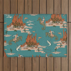Quirky Western Cowboys on Seahorses Roping Sharks Outdoor Rug Gallery Image 1