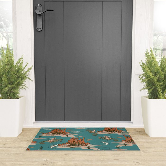 Quirky Western Cowboys on Seahorses Roping Sharks Welcome Mat Gallery Image 3