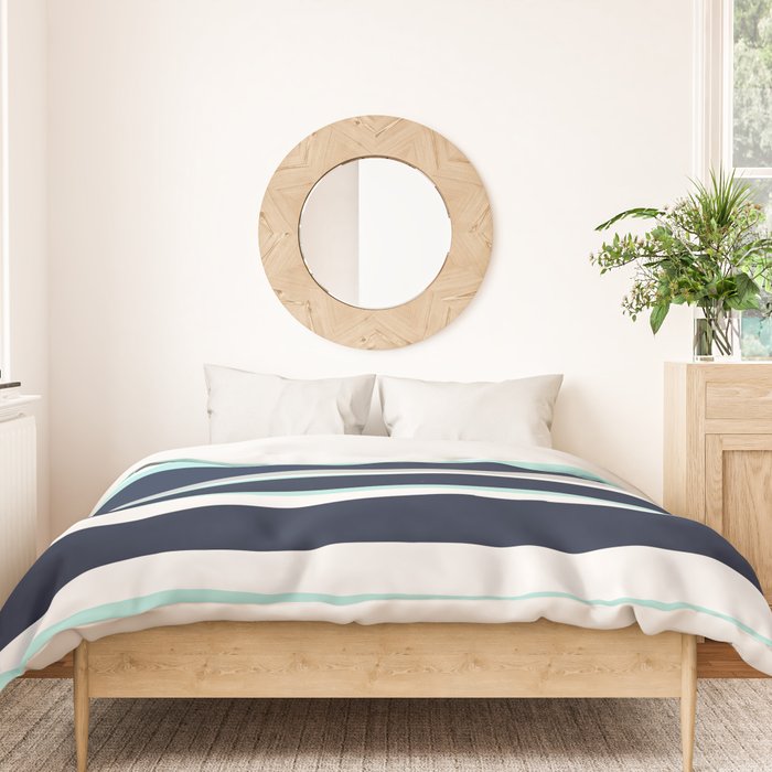Ocean, Stripe Abstract Pattern, Navy, Aqua, Gray Duvet Cover Gallery Image 3