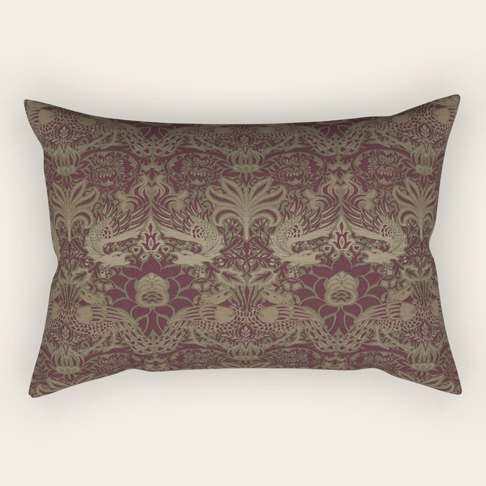 William Morris Peacock and Dragon Moss Wine Rectangular Pillow Gallery Image 1