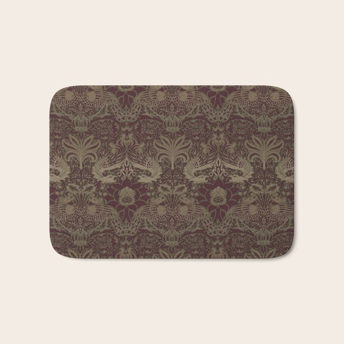 William Morris Peacock and Dragon Moss Wine Bath Mat Gallery Image 1