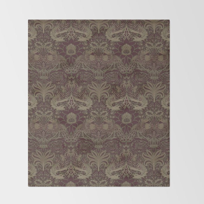 William Morris Peacock and Dragon Moss Wine Throw Blanket Gallery Image 2