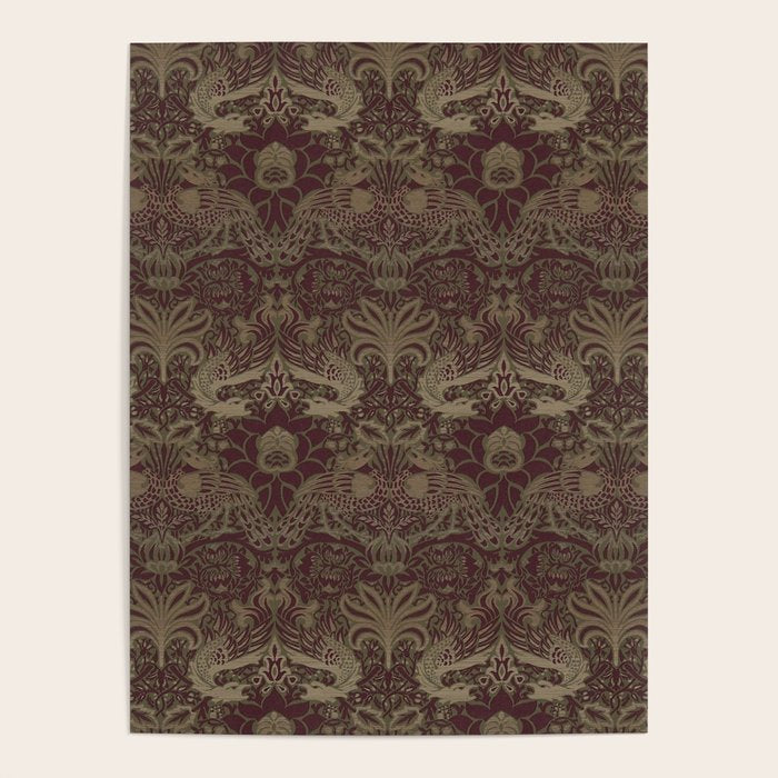 William Morris Peacock and Dragon Moss Wine Poster Gallery Image 4